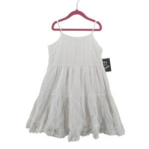 Art Class Dress Eyelet Woven White XL Flower Girl Wedding Spaghetti Strap Tiered